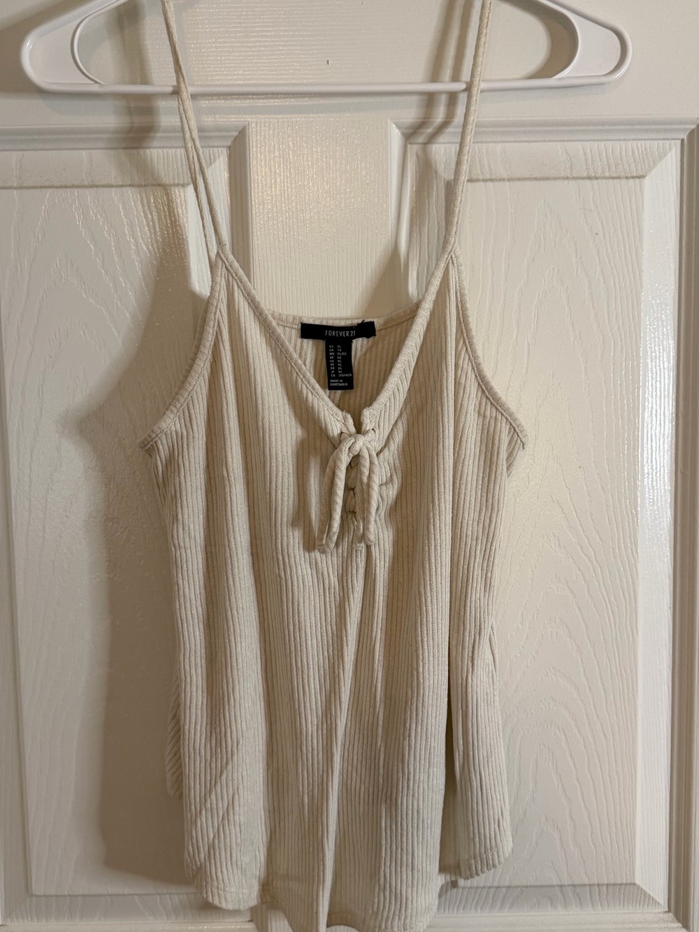 Forever 21 Ivory Ribbed Tie-Front Cami